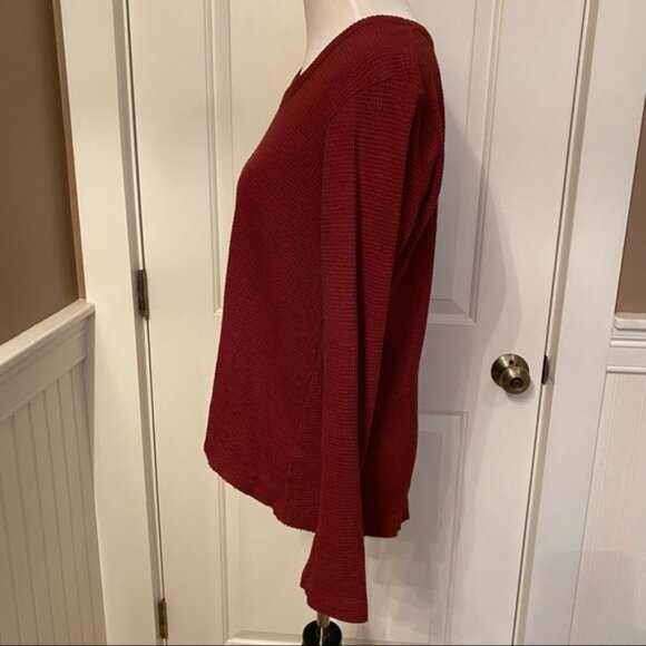 WILT TOP DARK RED WAFFLE V-NECK LONG SLEEVE HIGH LOW HEM SIZE M - Picture 7 of 12